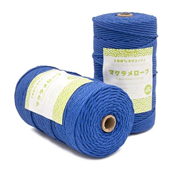 Macrame Rope Macrame Thread 3mm Cotton Thread (Cotton String) Natural Material Macrame Handmade Craft Handmade Easy to Handle (Blue, 200m*2)
