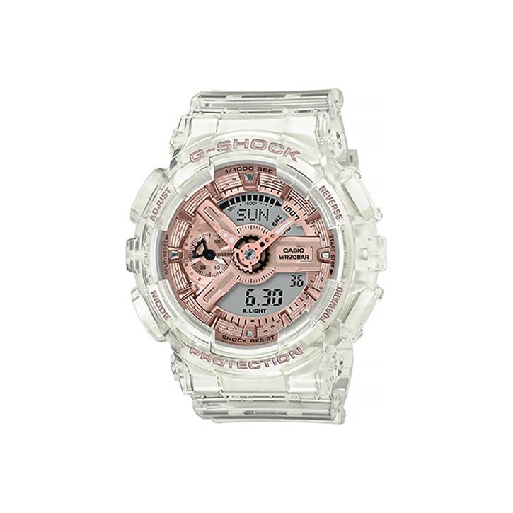 

CASIO Women s Liquid Crystal/Analog Dual Display Series Gold Watch GMA-S110SR-7APR Transparent Strap