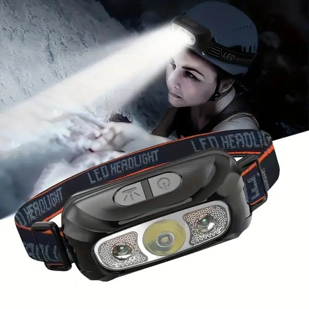 Lampă frontală cu senzor LED Nouă, reîncărcabilă prin USB, cu lumină puternică, ondulată prin inducție, fară pentru pescuit, rezistentă la apă. Cap de baterie cu litiu încorporat