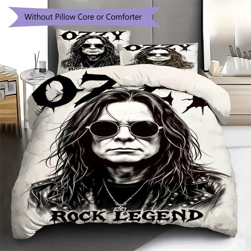 Ozzy Osbourne Black White Rock Legend Portrait Print 3 Pieces Duvet Cover Set Heavy Metal Bedding Bedroom Decor Without Pillow Core Comforter