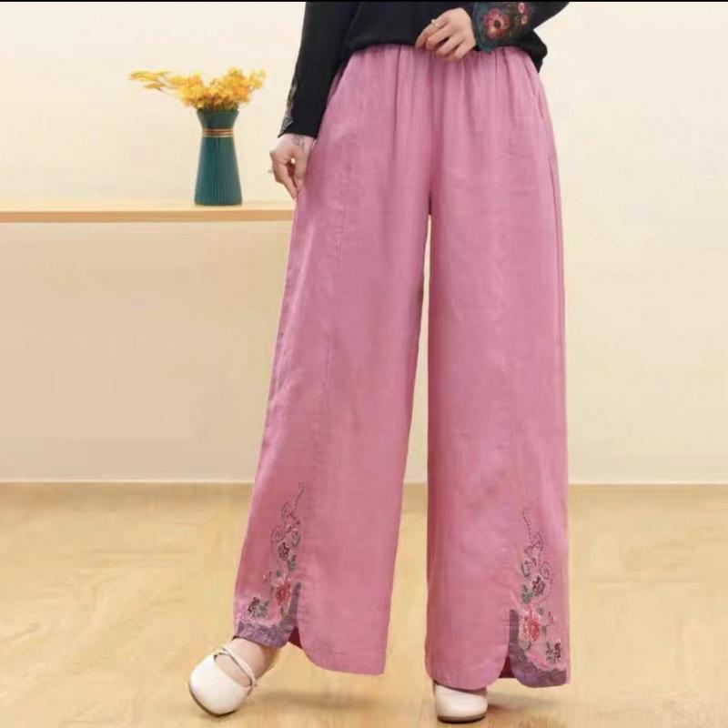 Women's Spring and Summer Thin Literature Plus Size Elastic Waist Draping Straight Solid Colour Versatile Casual Trousers