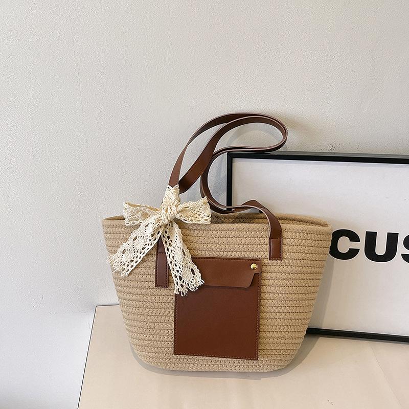 

Trend popular casual small fresh large capacity woven vegetable basket bag versatile commuter vacation style shoulder bag women without pendant хаки