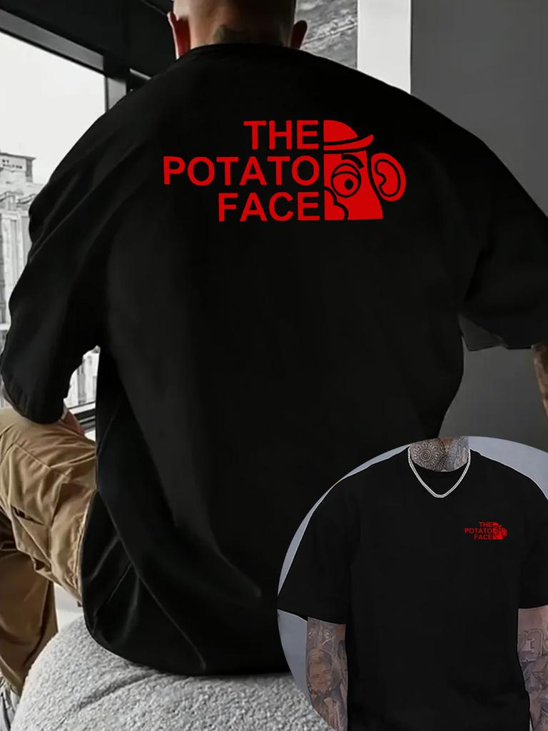 Mens Funny Potato Print TShirt The Potato Face Back Front Design with LogoLike Potato Characters Short Sleeve Summer Tee