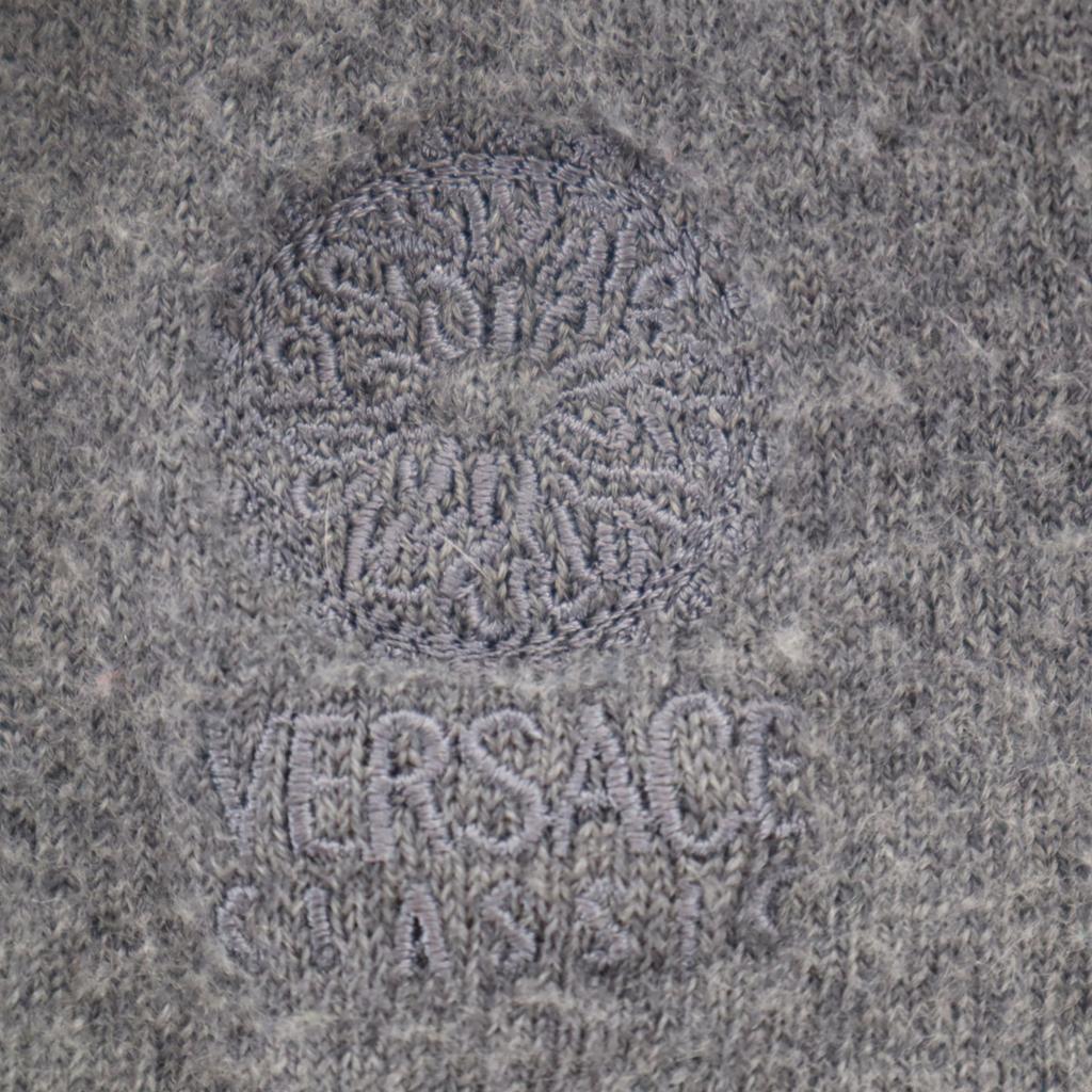 VERSACE CLASSIC V2 Long Sleeve V Neck Sweater M Gray Knit Women Used