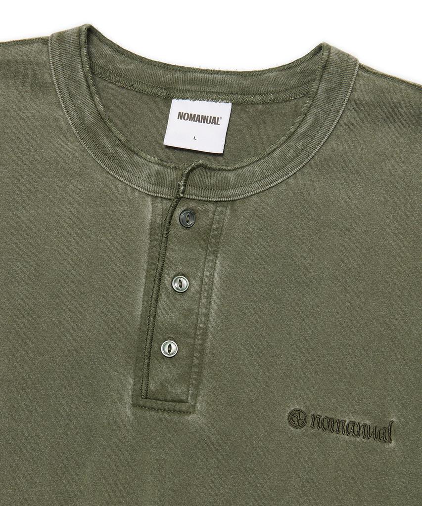 Nomaenyueol Damaged Henley Neck Shirt - Washed Khaki