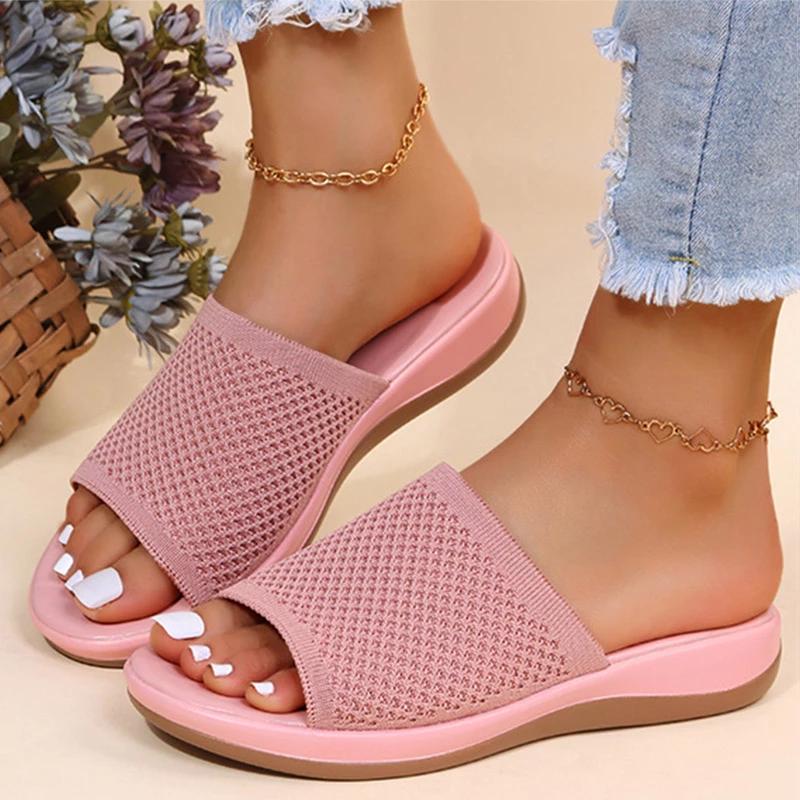 

Summer Women Wedge Slippers Platform Flip Flops Soft Comfortable 2026 New Polyurethane Sole Casual Shoes Flats Outdoor Beach Sandals Ladies Slides 43 рожевий
