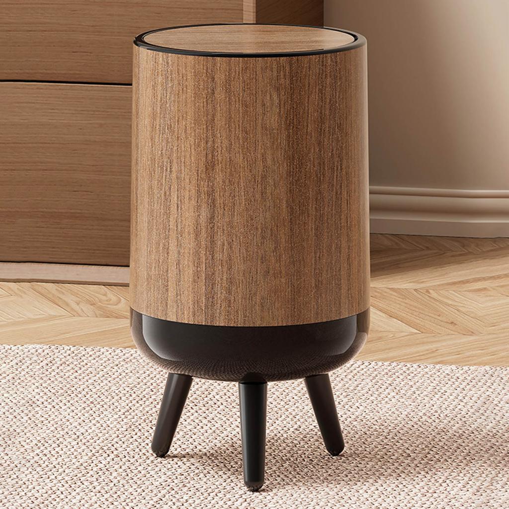 No Lid Trash Bin Elevated Leg Base Wood Grains Plastic Wastebasket Fit Any Room Decors Kitchen Bathroom Waste Solution