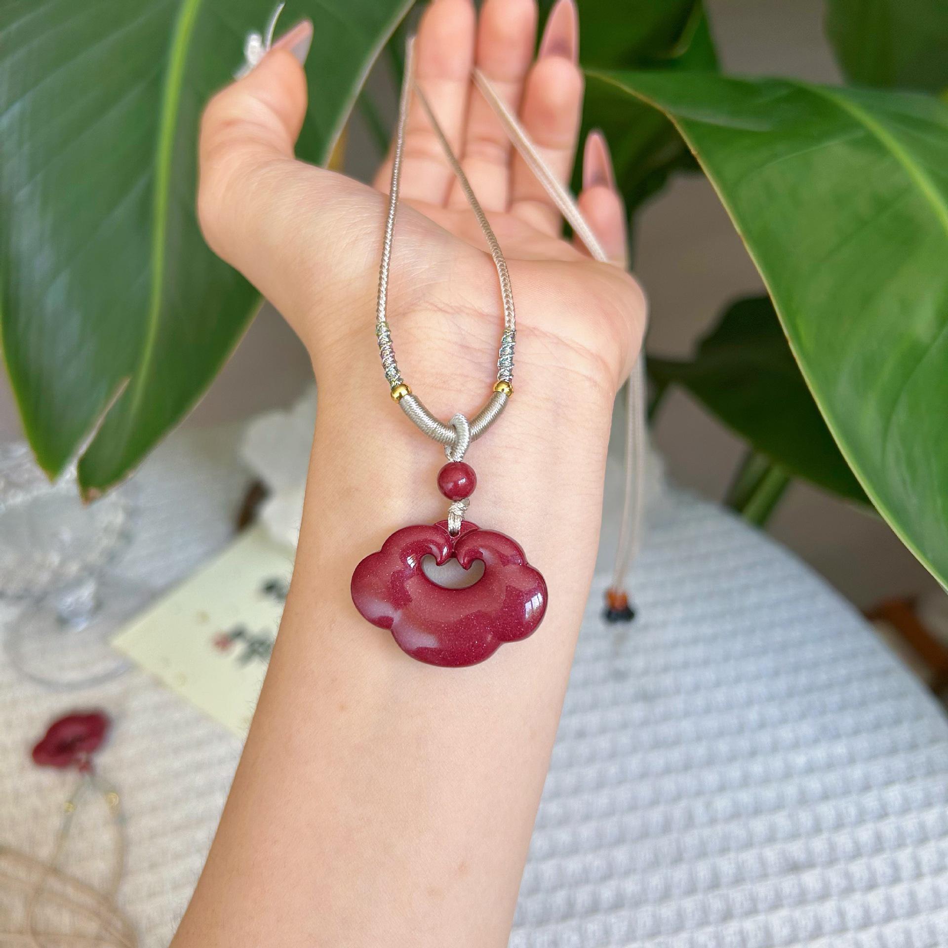 

Ruyi Peace Lock Purple Gold Sand Necklace with High Cinnabar Content