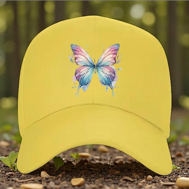 Watercolor Butterfly Baseball Cap Adjustable Polyester Summer Outdoor Sun Hat Unisex