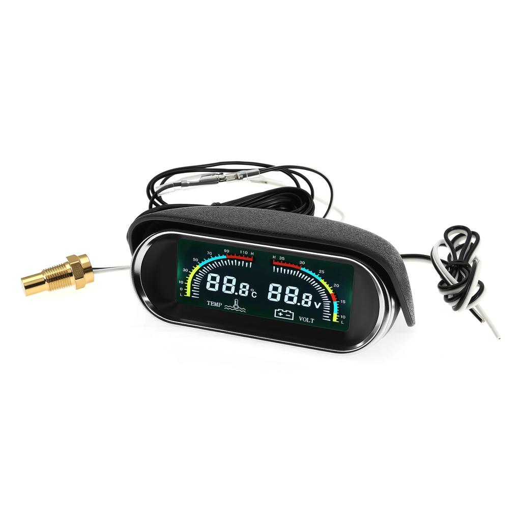 Digital LCD 2 in 1 Gauge Water Temp+Voltage Gauge Water Temperature Meter With Flashing Alarm Voltmeter For Car Truck Vehicle