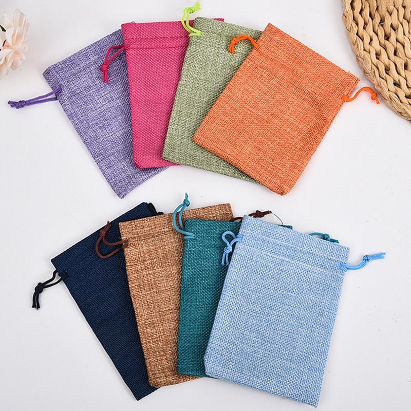 10 Pièces 10X14Cm Sac Cadeau Jute Fait Main Sac Naturel Coton Lin Sac d'Emballage Cadeau Sac de Rangement Bijoux