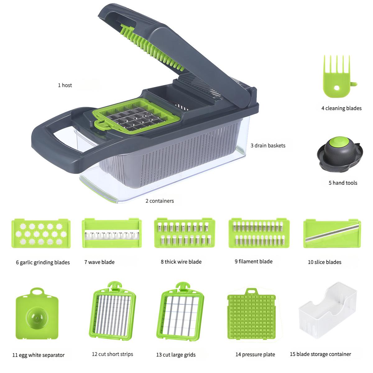 Multifunction 15-in-1 Vegetable Chopper & Slicer Dicer Stainless Steel Kitchen Cutter Potato Onion Grater Household Kitchenware