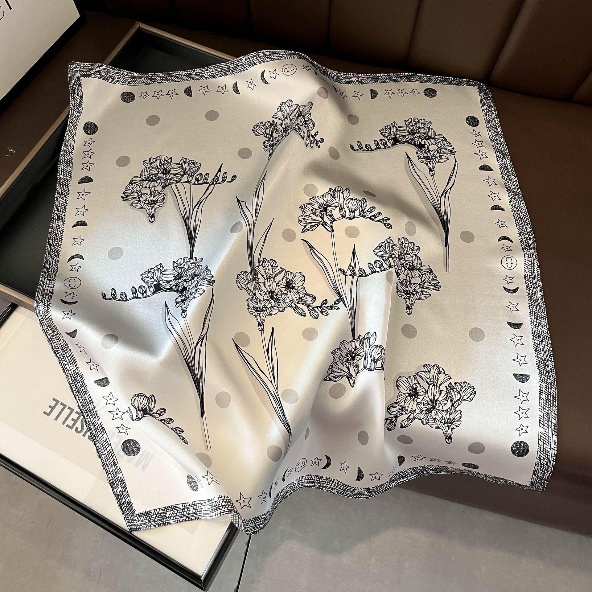 

100% шелковый шарф с цветочным узором в виде лотоса – квадрат 53 см для женщин 53x53 cm