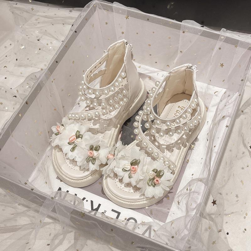Girl Princess Dress Sandals Summer Chic Flower Children Wedding Party Sandals Fashion Beading Kids Causal Roman Sandals Open-toe
