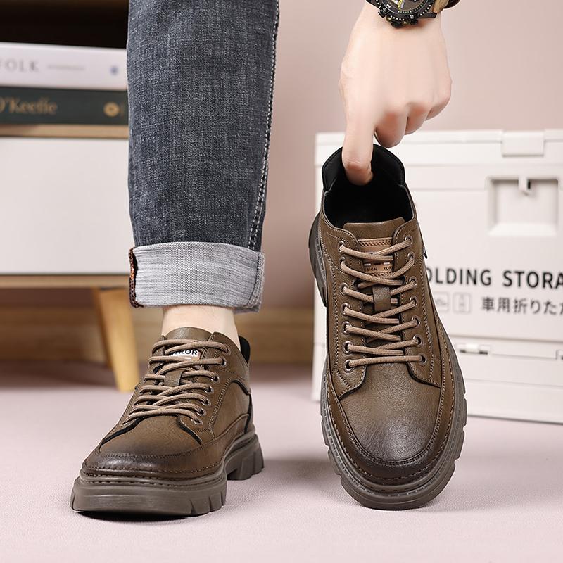 Mode Högkvalitativt Läder Casual Herrskor Retro Stil Design Enfärgad Boardskor Högkvalitativa Halkfria Mångsidiga Promenad Sneakers