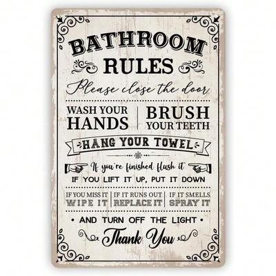 Funny Bathroom Rules Tin Sign Metal Wall Decor Retro Weather Resistant Vintage