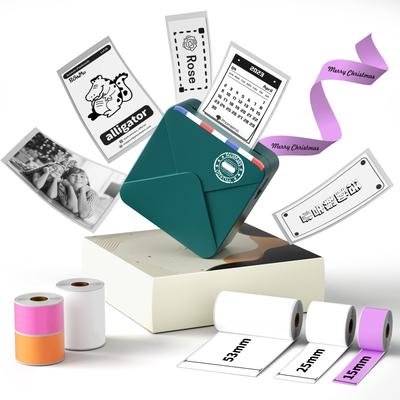 Phomemo M02S Mini-Drucker Thermodrucker Smartphone-kompatibel Mobiler Drucker Etikettenschreiber Set mit 6 Rollen Aufklebern 300DPI Fotodruck Memo