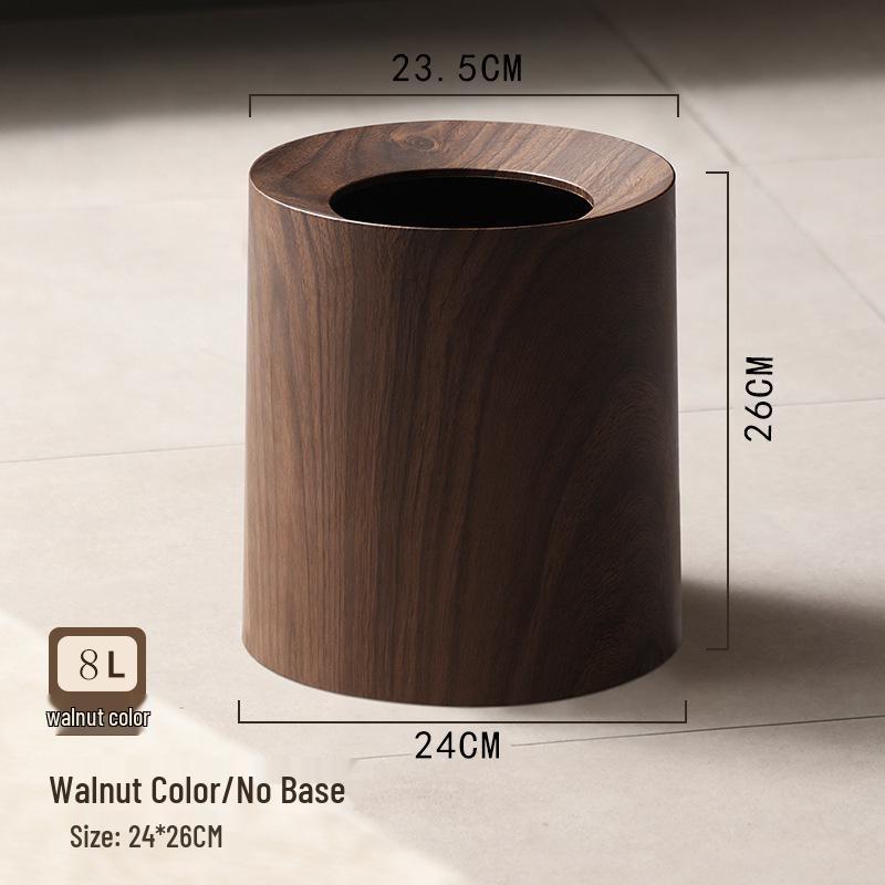 Mid-Century Walnut Grain Trash Can for Home & Office - Large Capacity, Light Luxury, Stylish Design