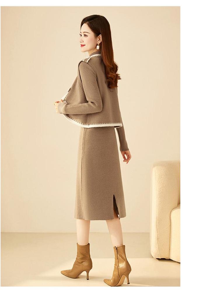 Goddess Style Knitted Two-Piece Set: Mid-Length Long-Sleeve Dress for Fall/Winter 2025