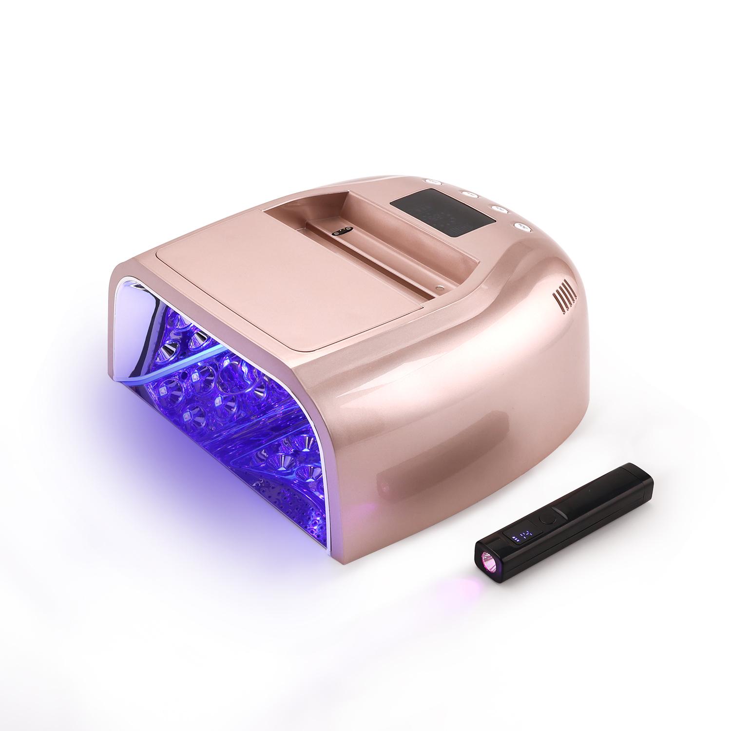 

BEPAN Rose Gold Rechargeable Nail Lamp 128W Hybrid Pro Cure Gel Polish Nails Dryer 2 in 1 Mini Tips Lamp for Salon Use US розового золота