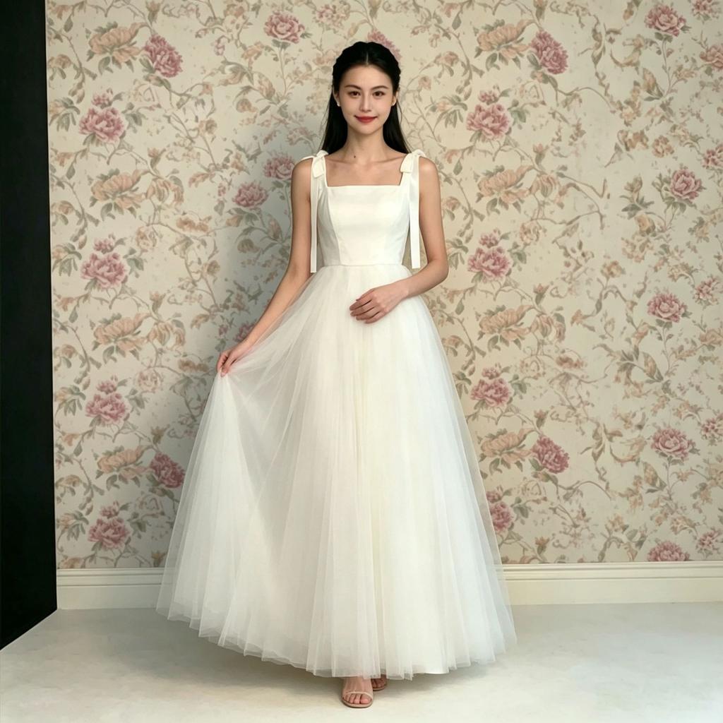 Light Wedding Dress French Suspender 1011 New Bridal Wedding Travel Photography Certificate Small White Dress Mesh Fluffy Dress