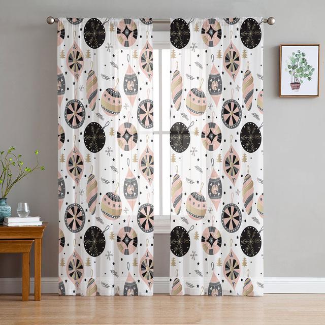 Christmas Elk Cartoon Gift Tulle Curtains For Living Room Decoration Modern Chiffon Sheer Voile Kitchen Curtain