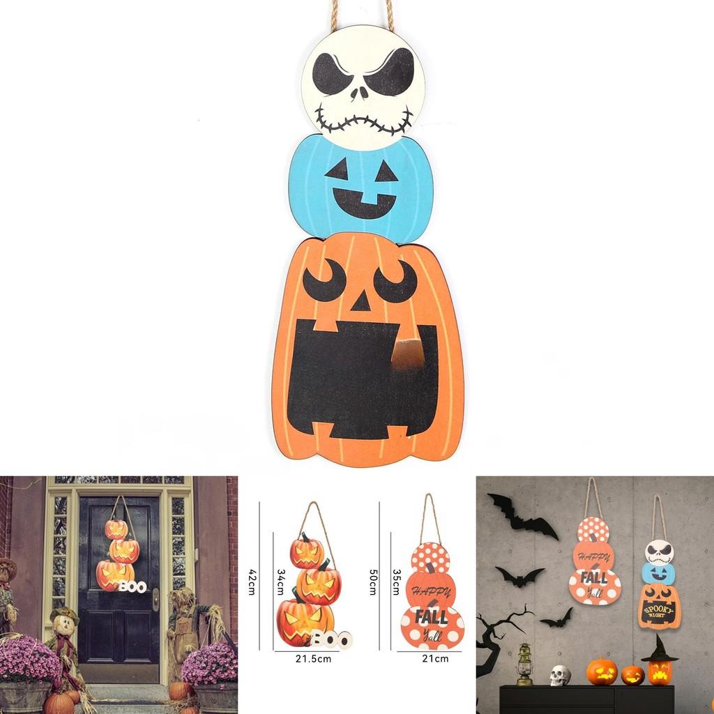 Wooden Beautifully Crafted Halloween Door Sign Adorned With Ghost And Pumpkin Designs For Seasonal Decor
