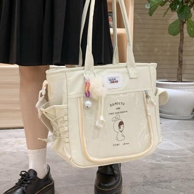 Mode Schattige Dames Schoudertas Nylon Grote Capaciteit Lolita Transparant Studenten Ita Draagtas Jk Cartoon Casual Mode Handtas