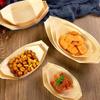 MOQ100pcs 6 Inch Disposable Wooden Sushi Dessert Boat-shaped Box for Japanese Cuisine Paper Plate Snack Box Takeout Box