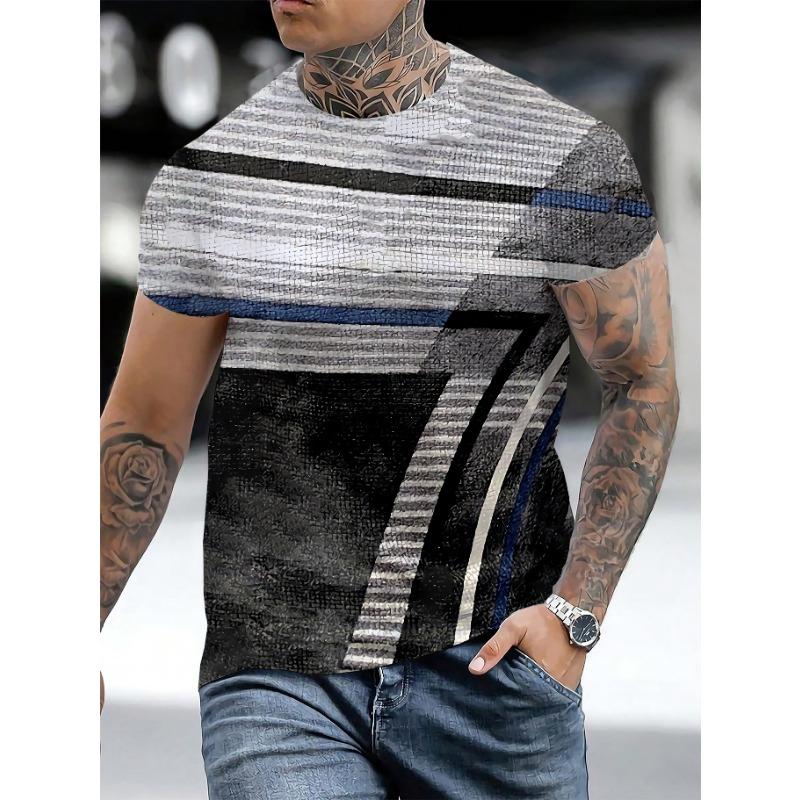 Letní tričko s krátkým rukávem a kulatým výstřihem s 3D digitálním potiskem Pánské