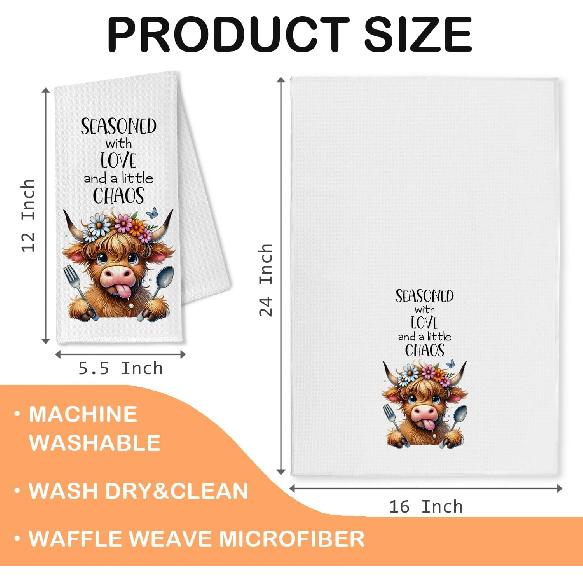 Funny Highland Cow Kitchen Towels Decor Gifts for Women, Farmhouse CuteHighland Cow Dish Tea Hand Towels for Kitchen Decor, 16x24 Inch