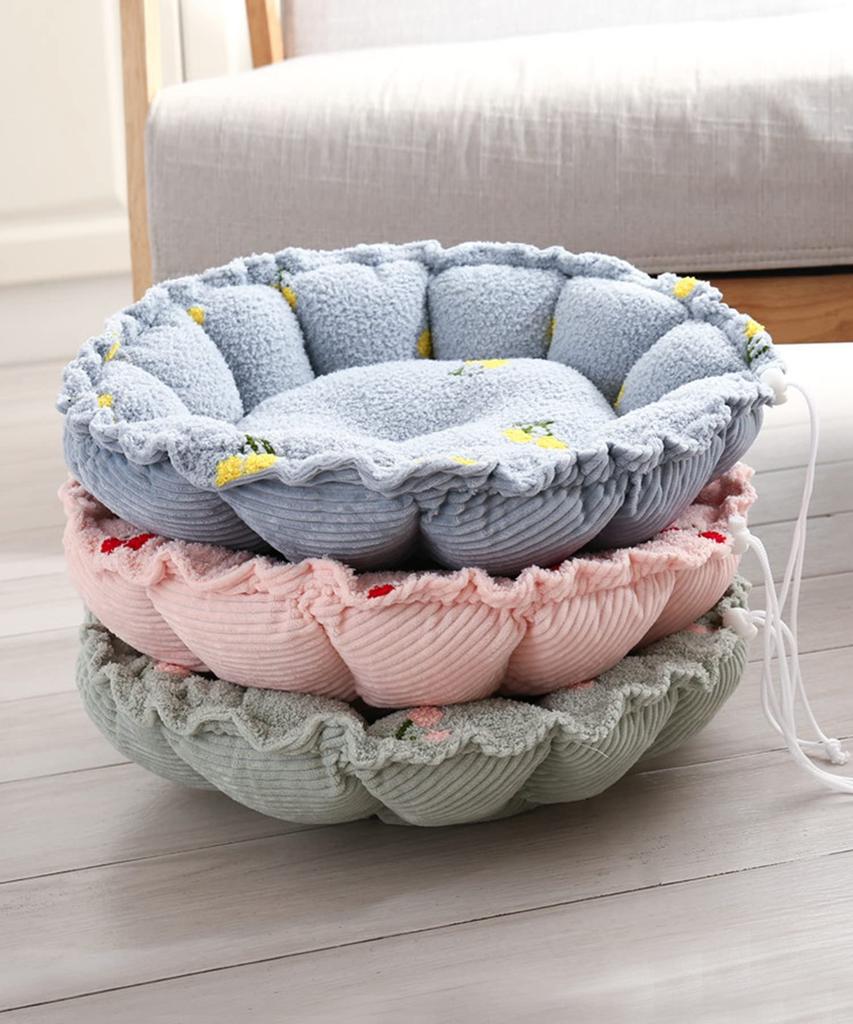 Fluffy Pet Reversible Round Pet Bed for Dogs and Pet Sofa with Cushion Bed, Cats, All-Season (Small, Green)