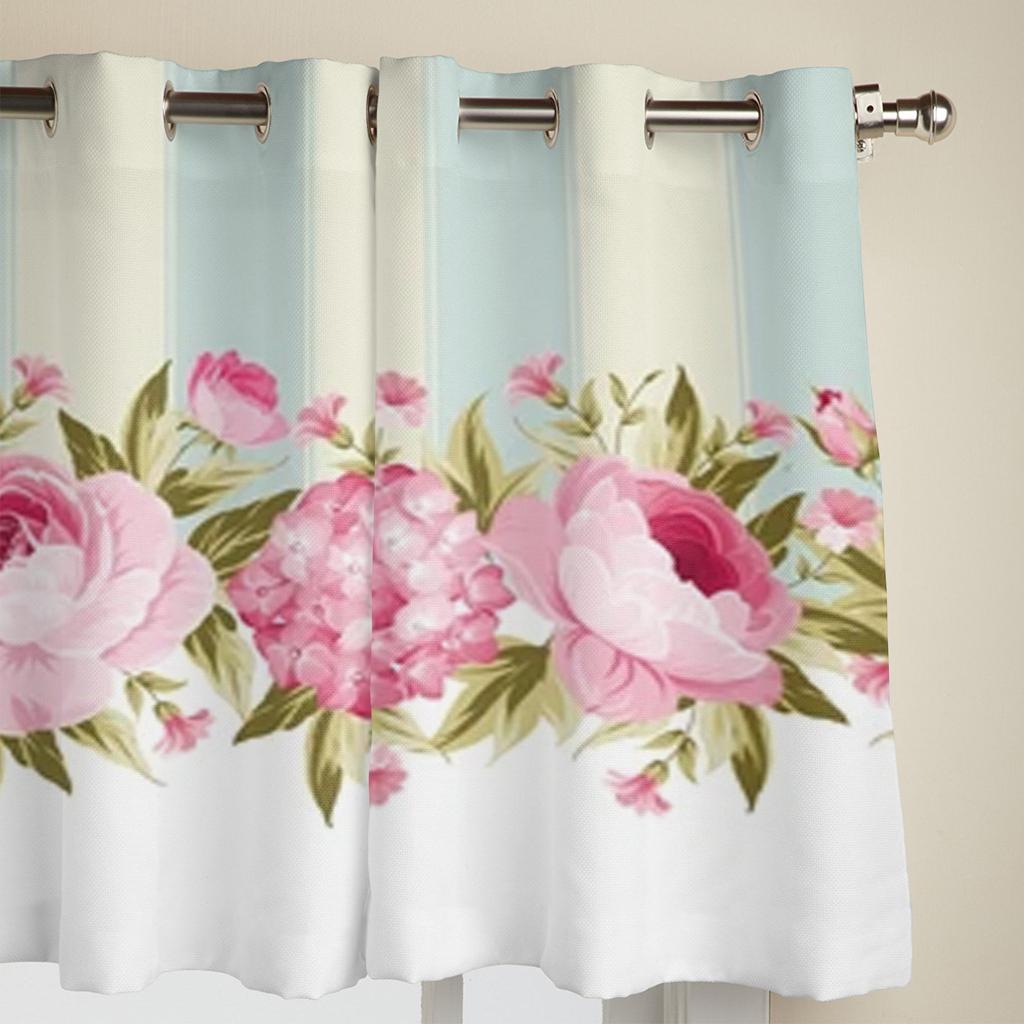 Blühende Blumen und Streifen Fenstervorhänge für Wohnzimmer, luxuriöse Schlafzimmerdekoration, Vorhänge, Küchenfensterbehandlungen, Vorhänge