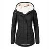 Women's Hooded Long Sleeve Slim Fit Mid Length Cotton Jacket Street Style Solid Outerwear Coat