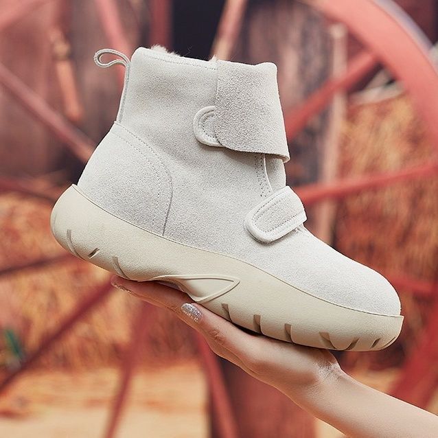 Women's Fashion Lightweight Height-enhancing Soft Sole Winter Warm Fur One Snow Boots Velvet Lined Non-slip Casual Sports Cotton Boots