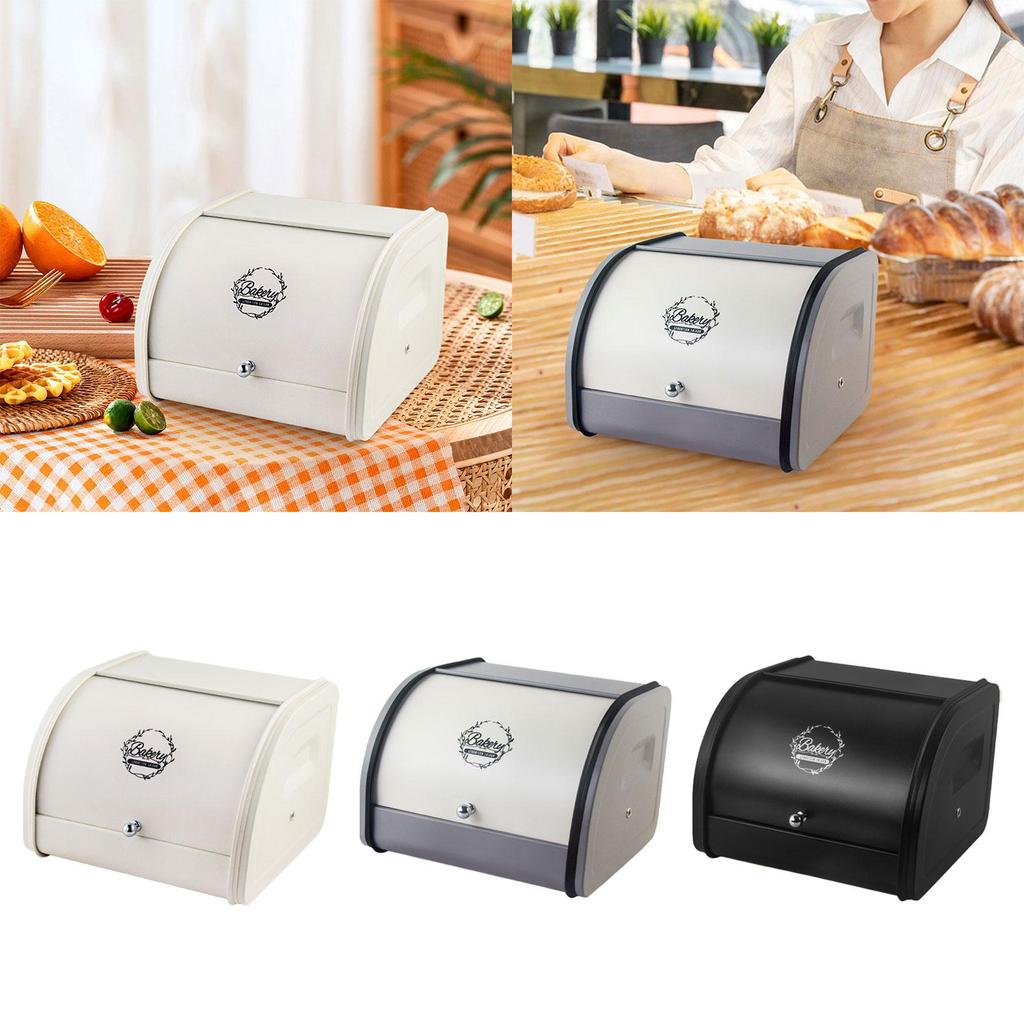 Bread Bin with Roll Lid Metal Bread Box for Kitchen Counter,Bread Storage Holder,Large Capacity,for Cookies Baked Goods