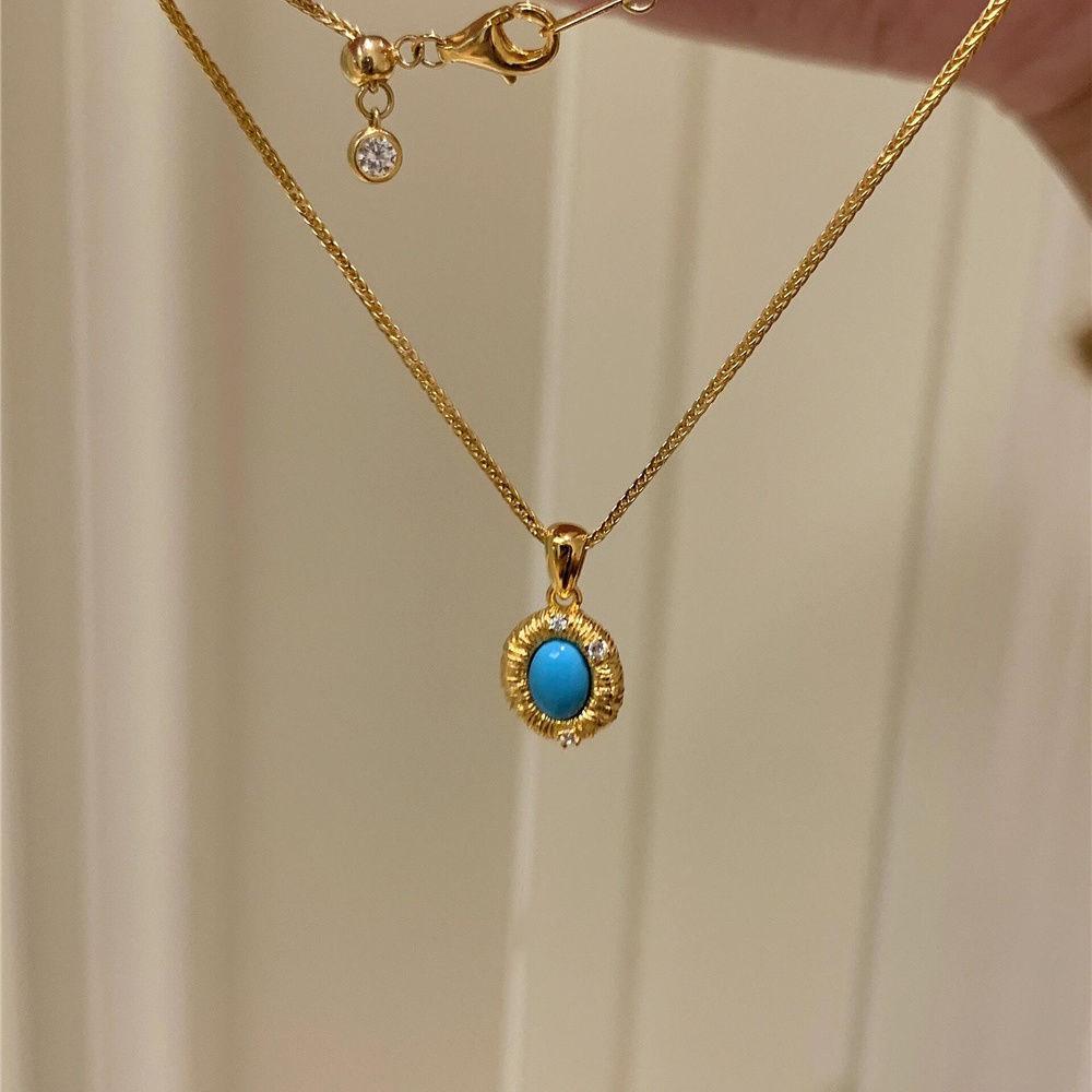 

Ожерелье-подвеска из циркона и бирюзы, легкая роскошь, простое, темпераментное, цепочка для ключицы, универсальное, модное, ретро, высококлассное ювелирное изделие для женщин