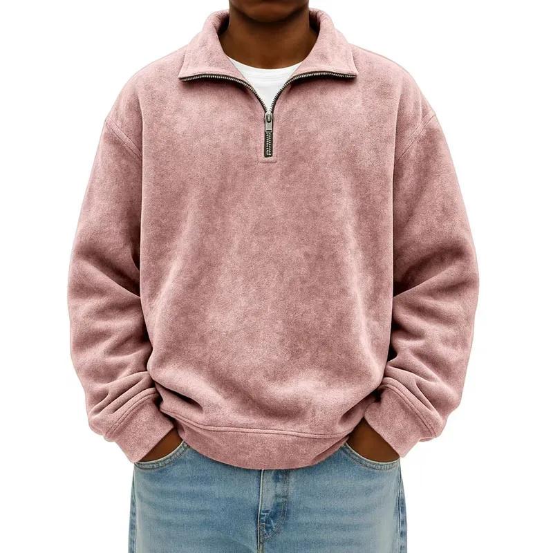 Pánská ležérní mikina podzim zima poloviční zip stojáček sportovní oblečení jednobarevná volná pulovr pánské mikiny