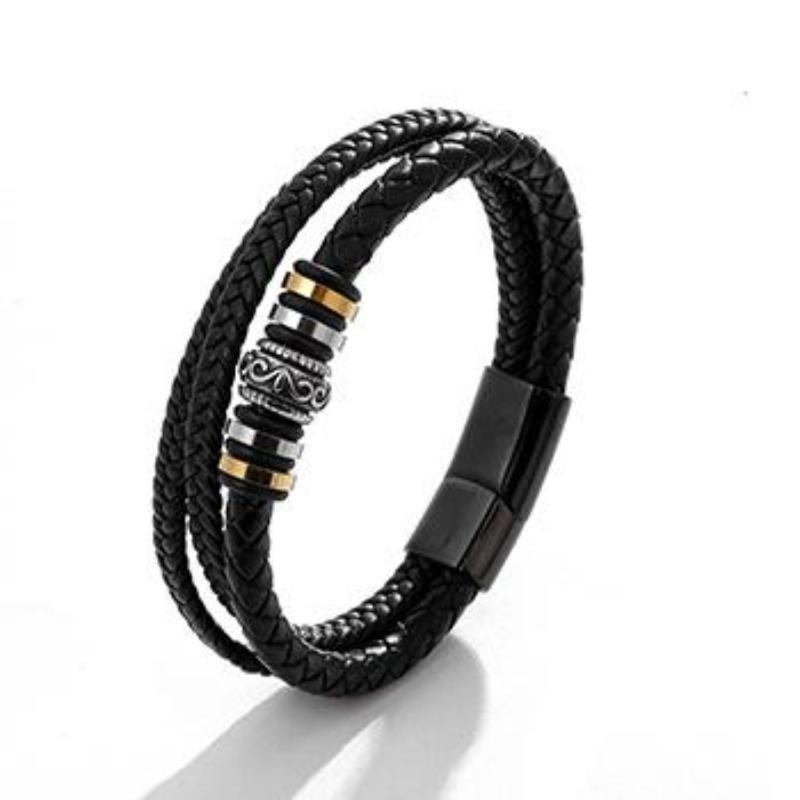 Leather Handwoven Bracelet, Genuine Leather Woven Multi-layer Men s Leather Bracelet, Retro Stainless Steel Leather Rope
