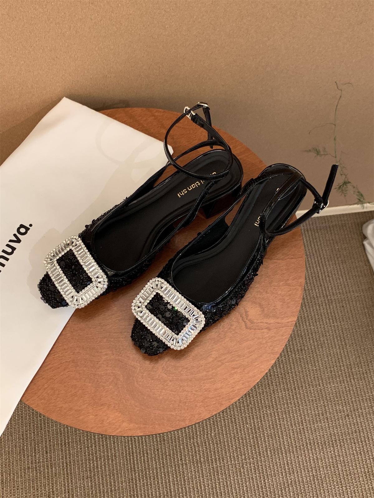 

Мода Новые 2025 Классические Элегантные Босоножки Слингбэки Женские Стразы Пряжка Задний Ремешок Плоский Балетный Дизайн Обувь Бренд Мюли Офис Mujer 39 чёрный