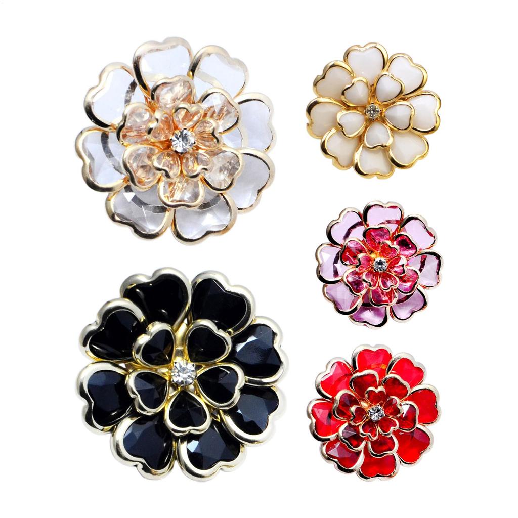 Crystal Flower Button Covers Detachable Clip-On Shirt Coat Decorative Buttons Sewing Button for DIY Blouses Clothing Women Men