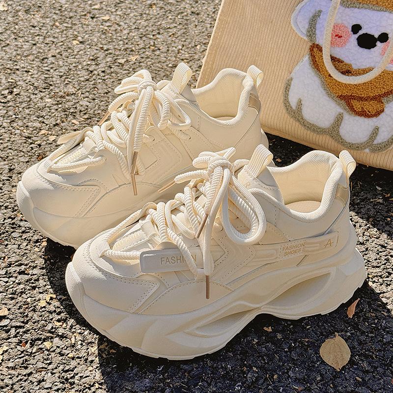 Daddy shoes women's 2025 new spring thick-soled heightening casual shoes muffin shoes little white shoes original design sense