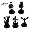 Dark Festive Table Centerpiece Halloween Wooden Candle Holder, Black Hollow Crow Spider Tealight Display Party Atmosphere Decor Stand, Gothic