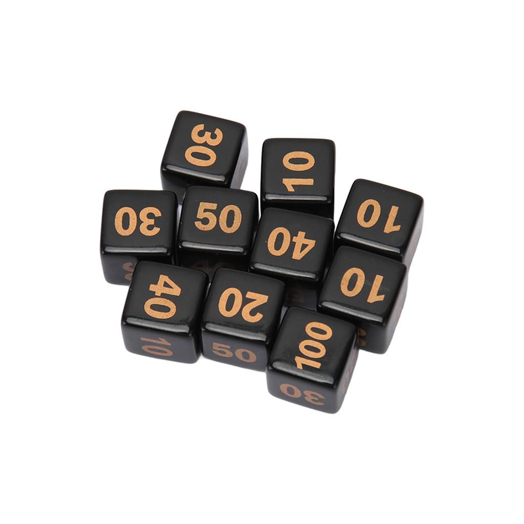 10Pcs Dice Set Plastic Right Angle 6 Sided Numbers Dice for Game Desktop Education Black