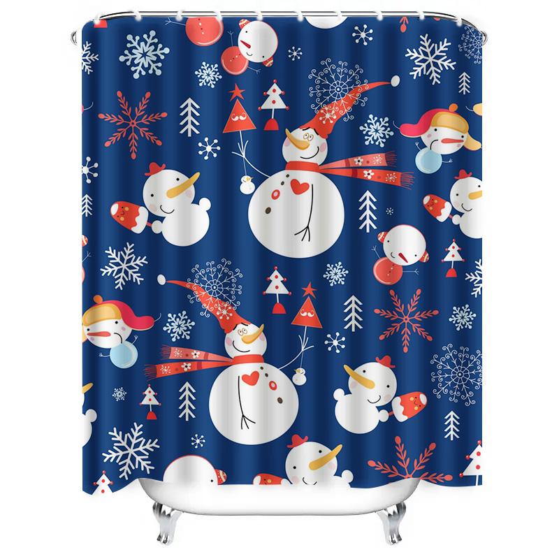 TU Winter Snowflake Shower Curtain Festive Holiday Bathroom Decor Christmas Pattern Waterproof Fabric Backdrop Xmas Home Decorat