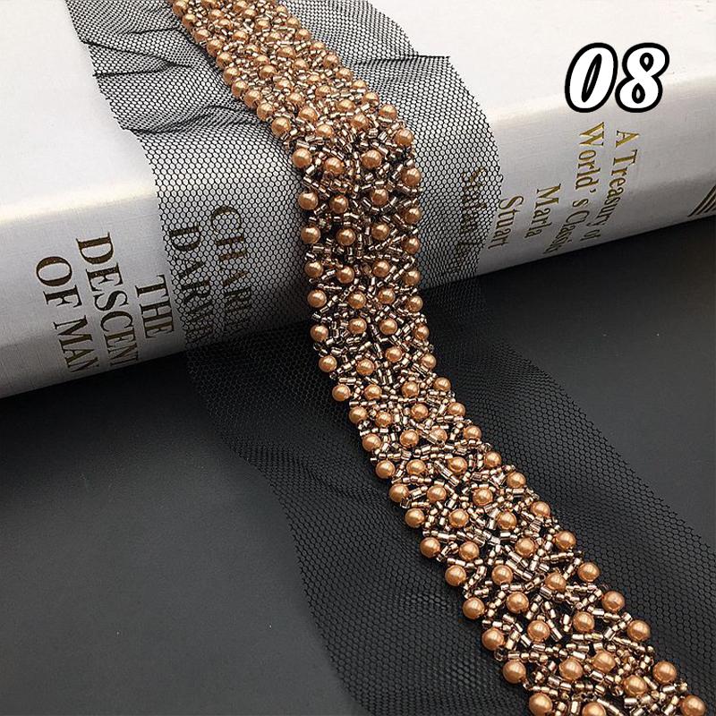 Perlenbesetztes Spitzenband Spitzenstoff Perlenfransenbesatz Bestickte Kragendekoration Afrikanischer Spitzenstoff Nähen DIY Handwerk