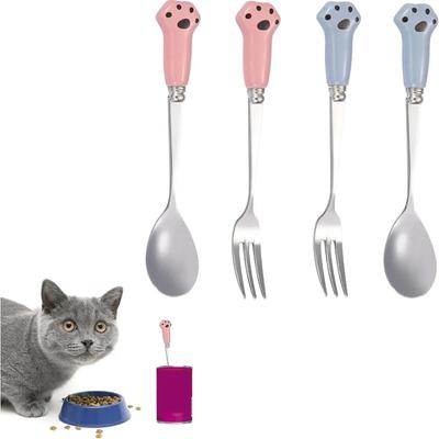 4 Stück Niedliches Katzenpfoten Löffelset Teelöffel Kaffeelöffel Obst Eis Dessert Gabel Edelstahl Löffel für Kaffee Tee