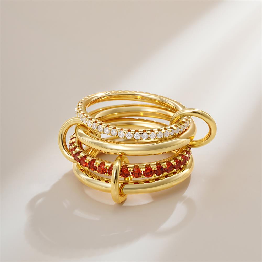 Anello Stacked Everly Multistrato Oro Placcato Chunky Zircone Intrecciato Anelli Collegati Multi Maglia Gioielli Statement Eternity Regalo