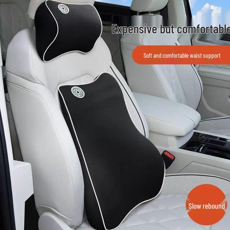 Premium Memory Foam Car Headrest & Lumbar Support Pillow Set