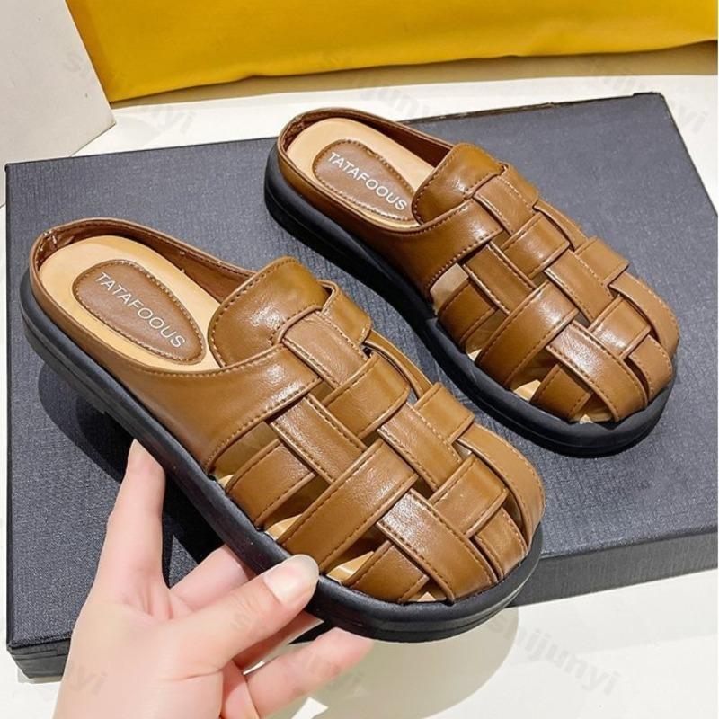 Fashion Women's Slippers Summer Closed Toe Woven Hollow Out Mules Shoes Retro Outdoor Comfortable Soft-soled Sandals Sandalias De Mujer